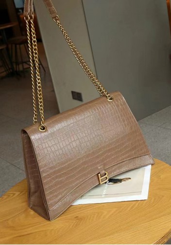 Bonnie Croc Vegan Leather Large Chain Shoulder Bag Camel