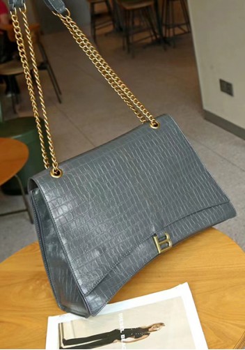 Bonnie Croc Vegan Leather Large Chain Shoulder Bag Grey