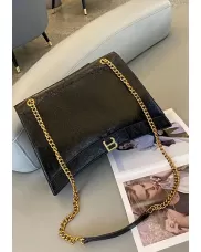Bonnie Crush Vegan Leather Large Chain Shoulder Bag Black