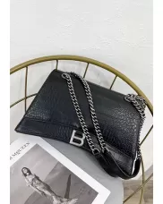 Bonnie Croc Vegan Leather Medium Chain Shoulder Bag Black