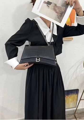 Bonnie Croc Vegan Leather Medium Chain Shoulder Bag Black