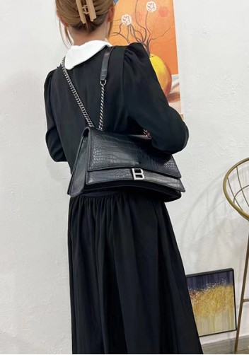 Bonnie Croc Vegan Leather Medium Chain Shoulder Bag Black