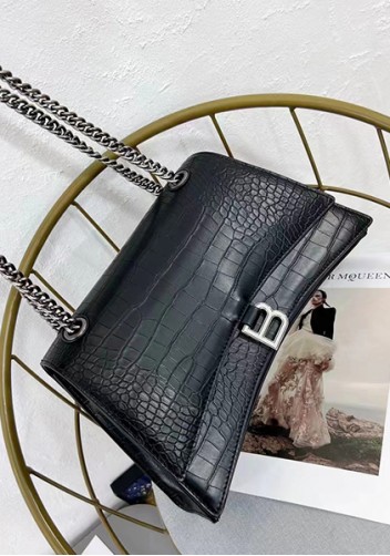 Bonnie Croc Vegan Leather Medium Chain Shoulder Bag Black