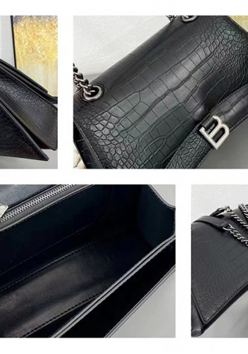 Bonnie Croc Vegan Leather Medium Chain Shoulder Bag Black