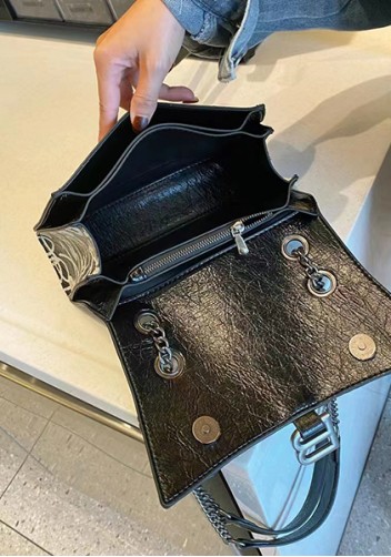 Bonnie Graffiti Vegan Leather Medium Chain Shoulder Bag Black
