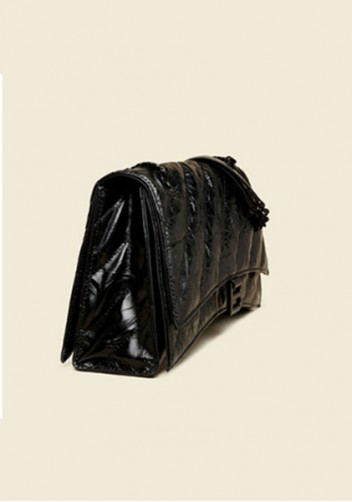 Bonnie Crushed Effect Vegan Leather Medium Chain Shoulder Bag Black