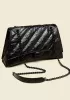 Bonnie Crushed Effect Vegan Leather Medium Chain Shoulder Bag Black