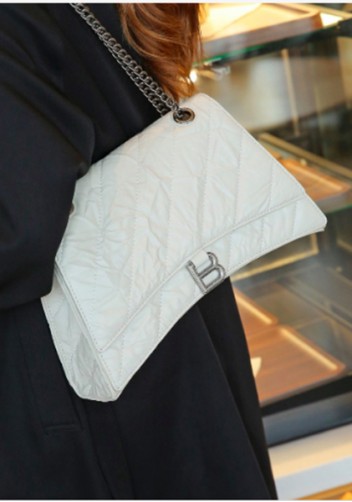 Bonnie Crushed Effect Vegan Leather Medium Chain Shoulder Bag White