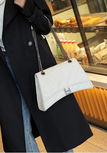 Bonnie Crushed Effect Vegan Leather Medium Chain Shoulder Bag White