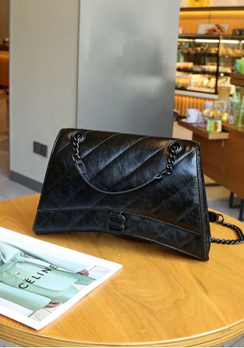 Bonnie Quilted Vegan Leather Medium Chain Shoulder Bag Black