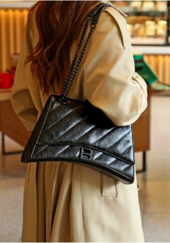 Bonnie Quilted Vegan Leather Medium Chain Shoulder Bag Black