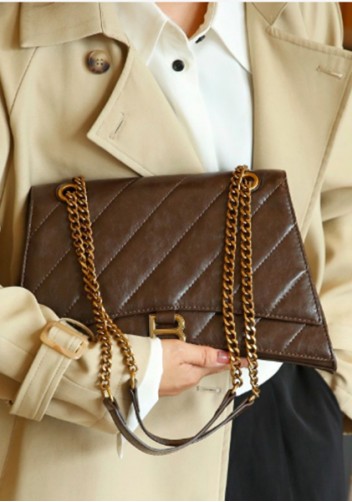Bonnie Quilted Vegan Leather Medium Chain Shoulder Bag Choco