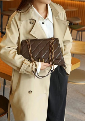 Bonnie Quilted Vegan Leather Medium Chain Shoulder Bag Choco