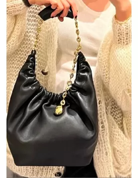 Salsa Leather Chain Shoulder Bag Black