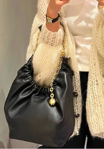 Salsa Leather Chain Shoulder Bag Black