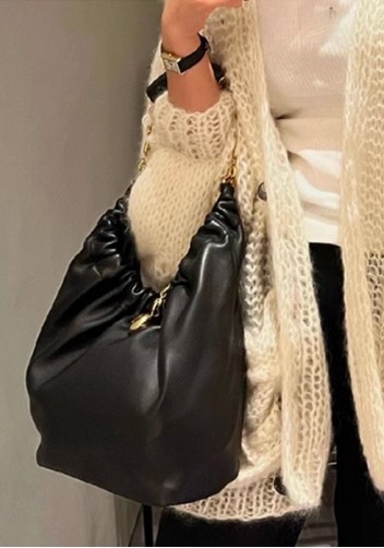 Salsa Leather Chain Shoulder Bag Black