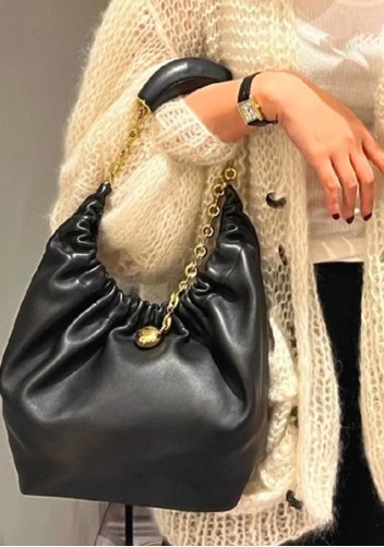 Salsa Leather Chain Shoulder Bag Black