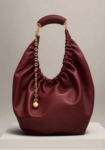 Salsa Leather Chain Shoulder Bag Burgundy