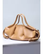Salsa Leather Elongated Top Handle Shoulder Bag Camel