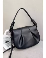 Salsa Satchel Pleated Leather Shoulder Bag Black