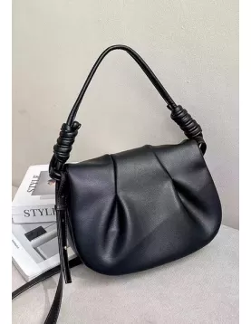 Salsa Satchel Pleated Leather Shoulder Bag Black