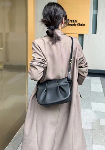 Salsa Satchel Pleated Leather Shoulder Bag Black