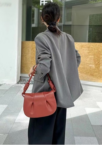 Salsa Satchel Pleated Leather Shoulder Bag Burgundy