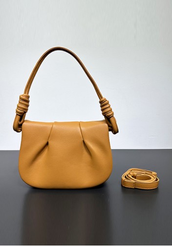 Salsa Satchel Pleated Leather Shoulder Bag Camel