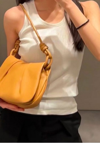Salsa Satchel Pleated Leather Shoulder Bag Camel