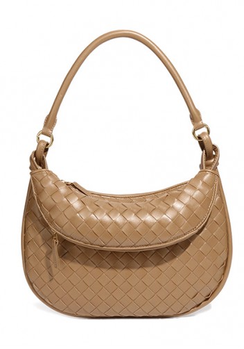 Gemini Woven Vegan Leather Medium Shoulder Bag Beige