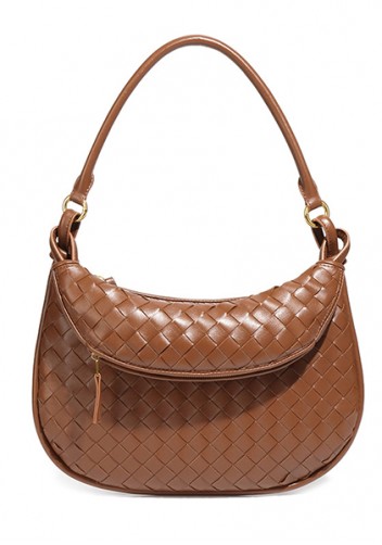 Gemini Woven Vegan Leather Medium Shoulder Bag Camel