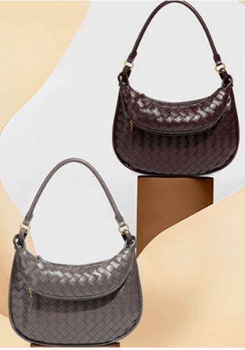 Gemini Woven Vegan Leather Medium Shoulder Bag Choco