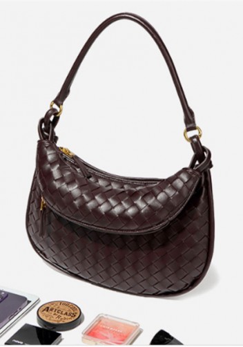 Gemini Woven Vegan Leather Medium Shoulder Bag Choco
