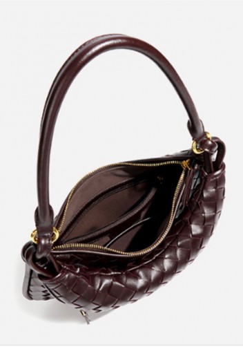 Gemini Woven Vegan Leather Medium Shoulder Bag Choco