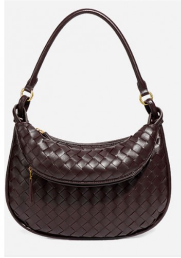 Gemini Woven Vegan Leather Medium Shoulder Bag Choco