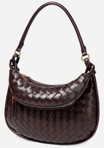 Gemini Woven Vegan Leather Medium Shoulder Bag Choco