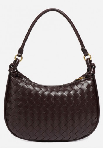 Gemini Woven Vegan Leather Medium Shoulder Bag Choco