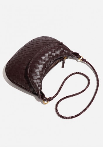 Gemini Woven Vegan Leather Medium Shoulder Bag Choco