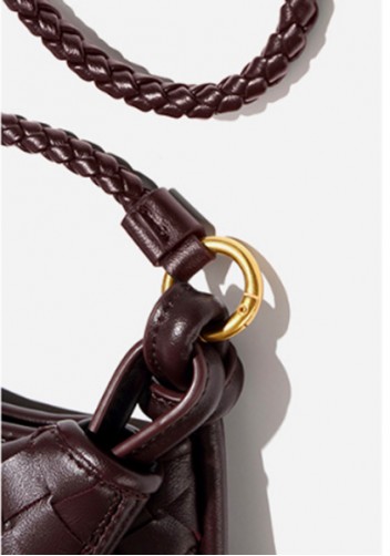 Gemini Woven Vegan Leather Medium Shoulder Bag Choco