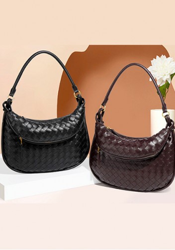 Gemini Woven Vegan Leather Medium Shoulder Bag Choco