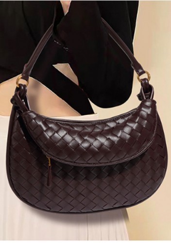 Gemini Woven Vegan Leather Medium Shoulder Bag Choco