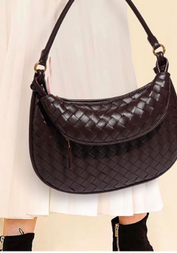 Gemini Woven Vegan Leather Medium Shoulder Bag Choco