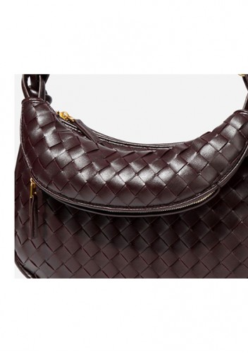 Gemini Woven Vegan Leather Medium Shoulder Bag Choco