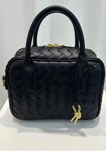 Dina Vacation Intrecciato Leather Shoulder Bag Black