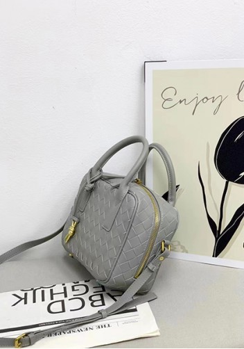 Dina Vacation Intrecciato Leather Shoulder Bag Grey