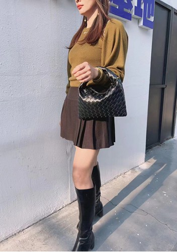 Dina Mini Intrecciato Leather Tote Black