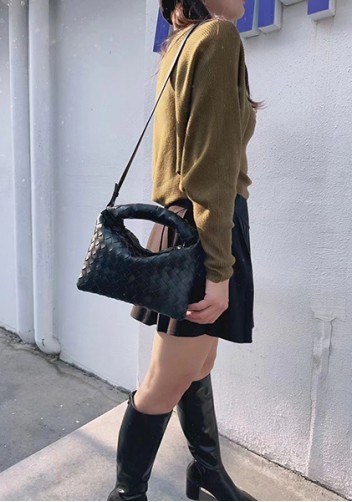 Dina Mini Intrecciato Leather Tote Black