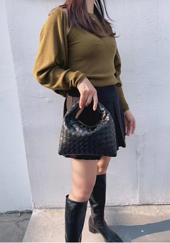 Dina Mini Intrecciato Leather Tote Black