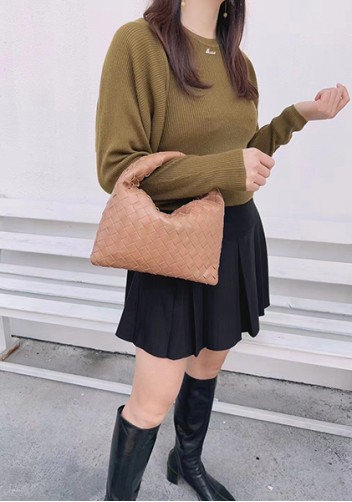 Dina Mini Intrecciato Leather Tote Camel