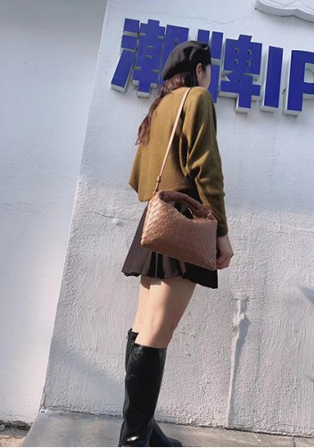 Dina Mini Intrecciato Leather Tote Camel
